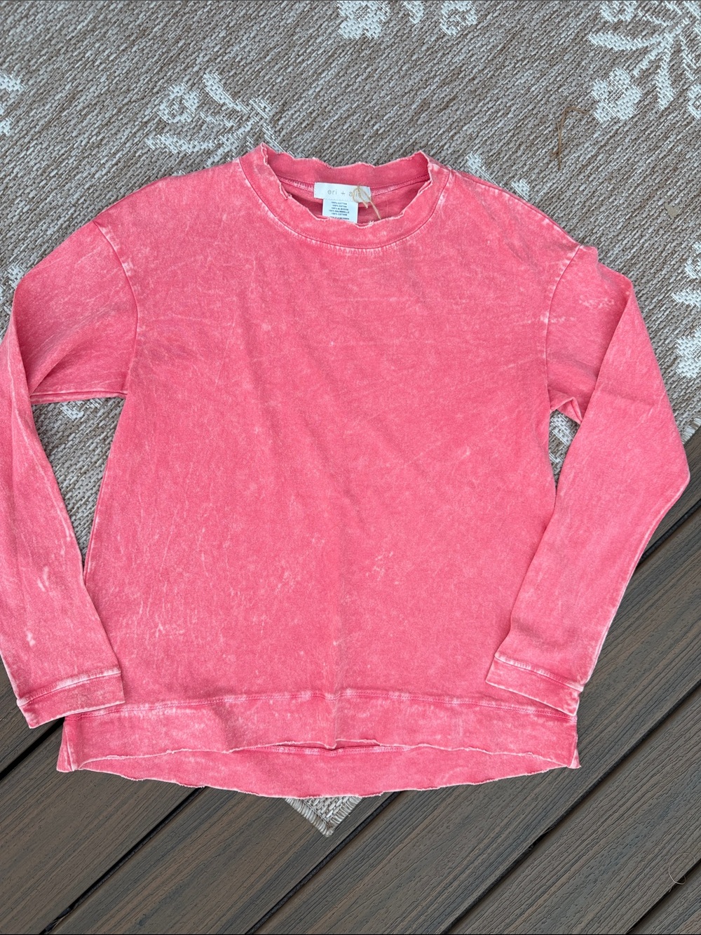 Eri + Ali Coral Pink Washed Long-Sleeve Pullover Sweatshirt